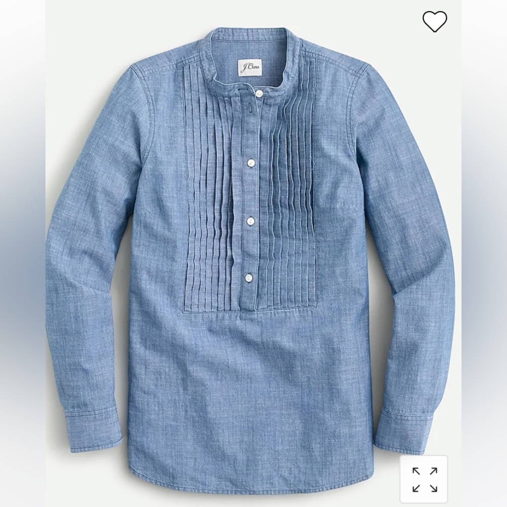 Jcrew Chambray Collarless Tuxedo Shirt in West Wash Size XXS